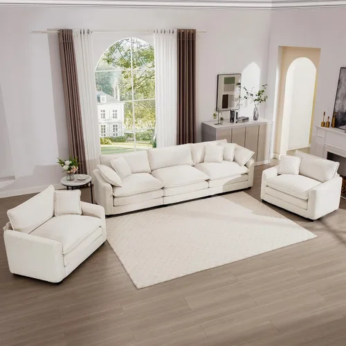 Vista 17 de mikibama Juego de sofá de lujo de 2 piezas, sofá de dos plazas y sillón, juego de sofás de pana moderna cómodos tipo nube para sala de estar