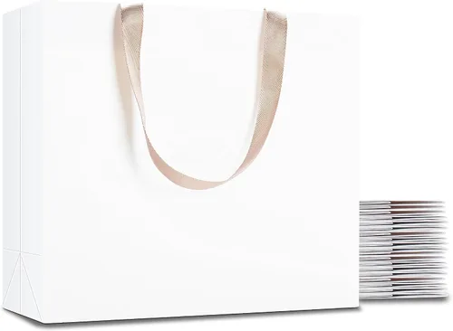Vista 22 de Bolsas de regalo negras con asas, 10 bolsas de papel kraft de 5.25 x 3.75 x 8 pulgadas para bodas, fiestas, negocios, venta al por menor Negro