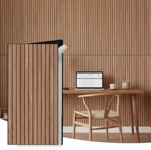 Vista 15 de WoveN SounD Slat Acousitc - Paneles de pared de 48 x 24 pulgadas, chapa de madera, decoración de pared a prueba de sonido, diseño autoadhesivo