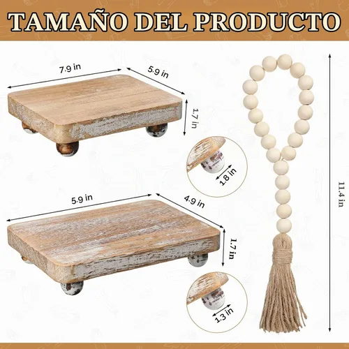 Vista 3 de Capoda - 3 elevadores de madera para decoración, 2 soportes de pedestal, 1