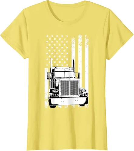 Vista 64 de Camión conductor bandera americana camionero vintage hombres mujeres regalo camiseta