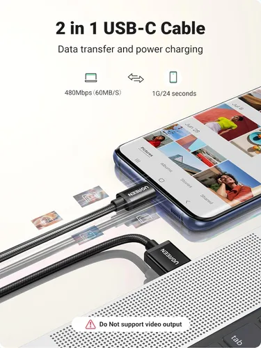 Vista 7 de UGREEN Paquete de 2 cables USB C de 3A de carga rápida, USB A a tipo C, cable trenzado USB C compatible con iPhone 16/16 Plus/16 Pro/15, Samsung