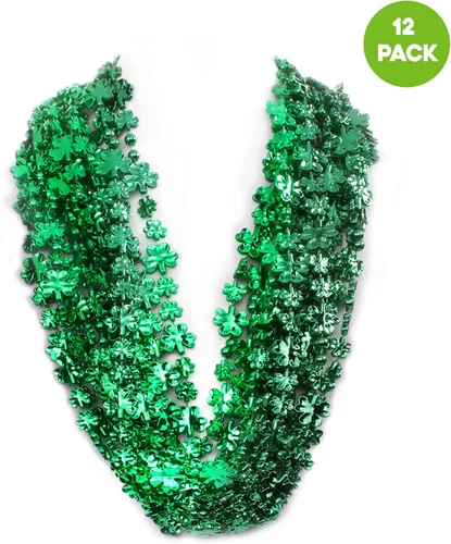 Vista 3 de Windy City Novelties 33" 12mm Shamrock Bead Necklaces for St Patricks Day & Mardi Gras