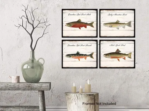 Vista 7 de Arte de pared con ilustración de trucha Denton vintage, juego de impresión fotográfica de letrero de 8 x 10 pulgadas para casa de lago o playa