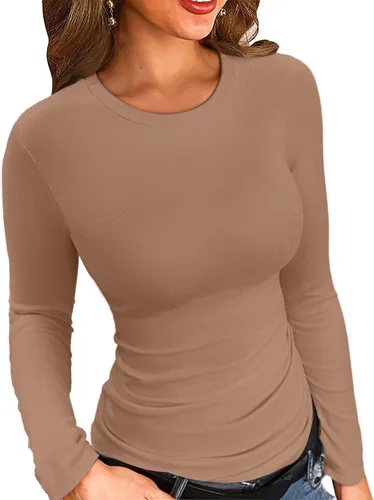 Vista 8 de VICHYIE Fall Clothes Womens Crewneck Ribbed Long Sleeve Shirts Slim Fitted Tee Casual Basic Tshirt Top Negro