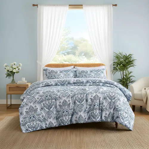 Vista 22 de Southshore Fine Linens - Juego de fundas para edredón de gran tamaño, 3 piezas 22 - Boho Paisley Azul Ceniza