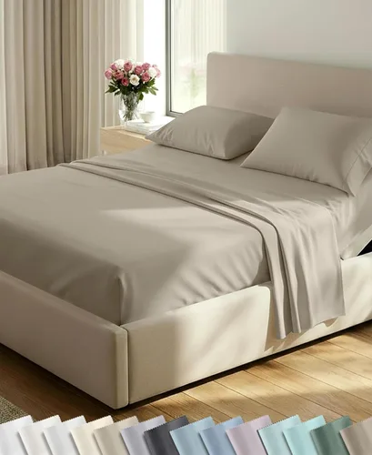 Vista 52 de California Design Den Juego de sábanas tamaño King, 100% algodón, sábanas lujosas de 600 hilos con bolsillo profundo, ropa de cama duradera con 16