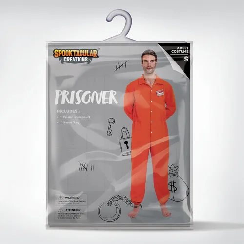 Vista 6 de Spooktacular Creations Mono naranja de prisión para hombre, disfraz de prisión para adultos para disfraces de Halloween con etiqueta de nombre