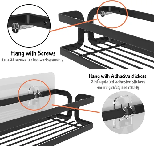 Vista 6 de Soporte de pared para especias, negro, paquete de 3 Paper Towel Holder and Hooks, Screw or Adhesive Hanging, Space Saving, For Seasonings, Stove