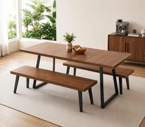 Vista 15 de ZckyCine Conjunto moderno de mesa de comedor de 5 piezas con mesa rectangular de madera y 4 sillas tapizadas en cuero, capacidad para 4 personas