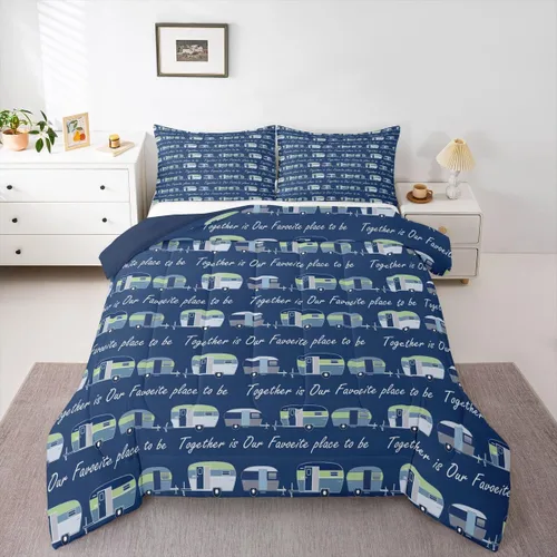 Vista 22 de Erosebridal Juego de edredón de cabaña de cabaña, juego de ropa de cama individual para niños, edredón de campamento con temática de campamento
