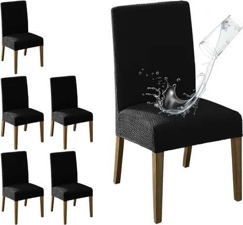 Vista 21 de MOSAYT Juego de 2 fundas para sillas de comedor 100% impermeables, súper ajuste elástico jacquard Parson, fundas extraíbles y lavables para sillas
