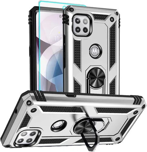 Vista 8 de Funda para teléfono Motorola One 5G Ace, Moto One 5G Ace con protector de pantalla HD, [grado militar de 16 pies probada en caídas], anillo Funda
