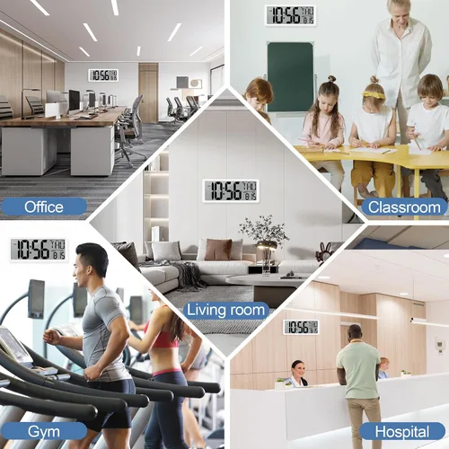 Vista 7 de Reloj Atómico 15" Reloj de Pared Digital Reloj de Pared Atómico Funciona con Pilas Reloj de Alarma Digital Grande con Día, Fecha y Temperatura