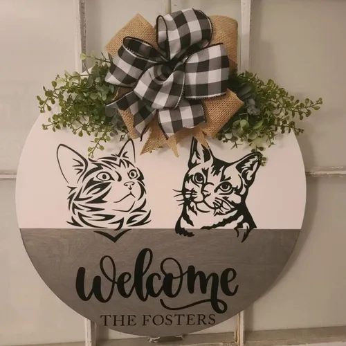 Vista 6 de Decoración personalizada para habitación de gatos, regalos temáticos personalizados para mujeres, letreros para el hogar, decoración redonda