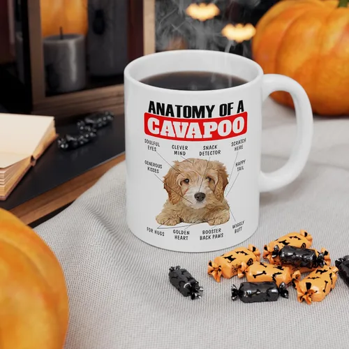 Vista 8 de Divertida taza de café de cerámica blanca de 11 oz con diseño de cachorro de Cavapoo