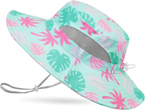 Vista 13 de Sombrero de sol para niñas de 2 a 8 años de malla con protección UV, sombrero de playa plegable para niñas de 2 a 8 años