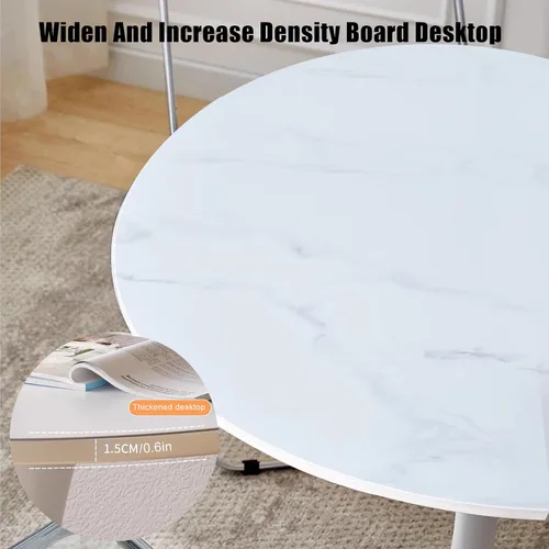 Vista 3 de HM&DX Mesa de comedor redonda con parte superior de mármol sintético y base de pedestal, moderna mesa de ocio para bar, mesa auxiliar de espacio