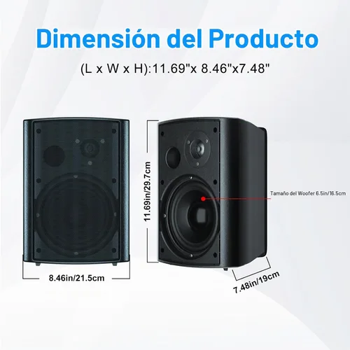 Vista 5 de Herdio Altavoces para exteriores de 6.5 pulgadas con cable, impermeables, pasivos, altavoces de montaje en pared con 800 vatios de graves potentes