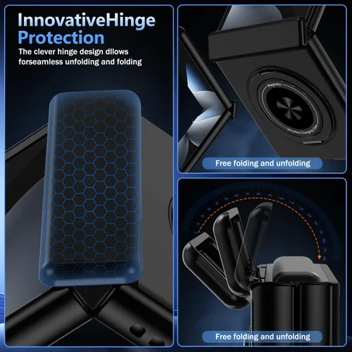Vista 7 de Hekodonk Funda para Galaxy Z Flip 8 con soporte giratorio de 360º, compatible con MagSafe, protector de pantalla frontal, soporte de anillo Todo