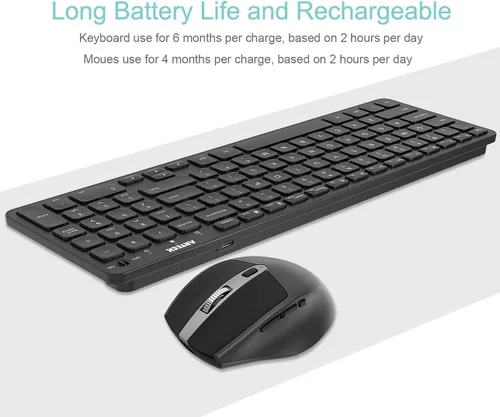 Vista 5 de Arteck Combo de teclado y mouse inalámbricos USB de 2.4G, teclado compacto ultra delgado y mouse ergonómico para computadora, computadora