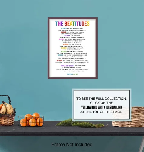 Vista 7 de Arte de pared The Beatitudes - Regalos católicos para mujeres, regalos cristianos para mujeres, niños, arte de pared con versículo bíblico