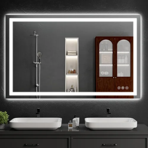 Vista 23 de Espejo de baño LED de 30 x 48 pulgadas con luces, regulable, antivaho, espejo de tocador de baño para pared, retroiluminado + luz frontal, función