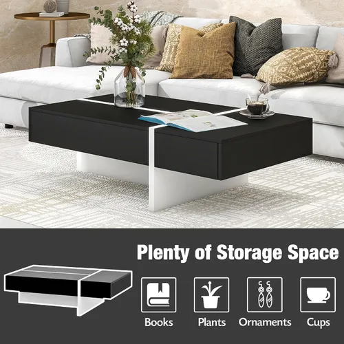 Vista 5 de Mesa auxiliar con cajones de almacenamiento, muebles de sala de estar de diseño rectangular contemporáneo, mesa de cóctel moderna de superficie