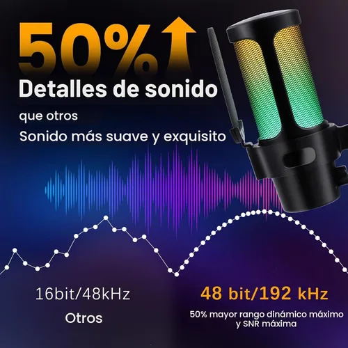 Vista 3 de VCOM Micrófono USB Gaming, Micrófono Dinámico de Condensador para Podcasting, Streaming, con Silenciado Rápido, Soporte de Escritorio, Filtro Pop