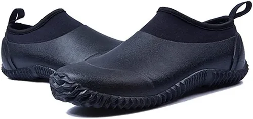 Vista 4 de SYLPHID Zapatos de jardín para hombre, zapatos de lluvia impermeables de neopreno para campamento, cuidado del césped, jardinería y trabajo