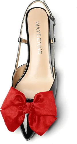 Vista 3 de WAYDERNS Zapatos de tacón bajo con hebilla y lazo de satén para mujer, patente y patente, tacón bajo, 1.5 pulgadas
