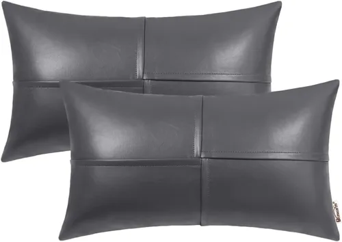 Vista 28 de BRAWARM Fundas de almohada de cuero sintético de 16 x 16 pulgadas, paquete de 2 fundas de almohada de cuero rojo profundo, fundas de almohada