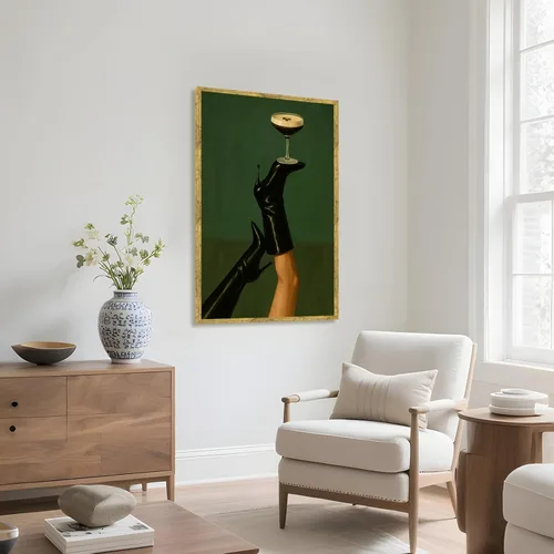 Vista 6 de Licpach Tacones de expreso, arte de pared femenino, estampado en lienzo para cóctel, tacón alto, decoración estética de niña, póster verde moderno