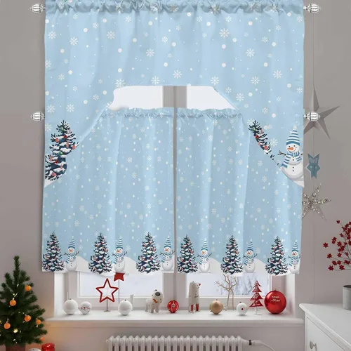 Vista 10 de Muñeco de nieve de Navidad, cenefa de cocina, cenefa con bolsillo para barra, paneles de cortina para dormitorio, sala de estar, baño, cafetería