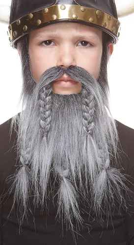 Vista 2 de Mustaches Barba falsa enana vikinga autoadhesiva para niños, novedad, pequeño pelo facial falso, accesorio de disfraz para niños, color sal