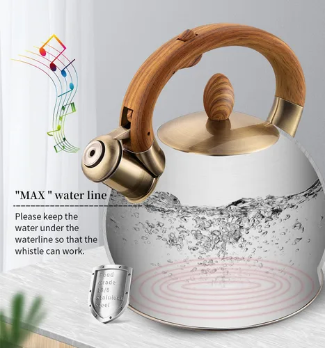 Vista 2 de Tetera y tetera de té, tetera de cocina de acero inoxidable de 2.64 cuartos de galón de grado alimenticio con silbato por inducción para estufa