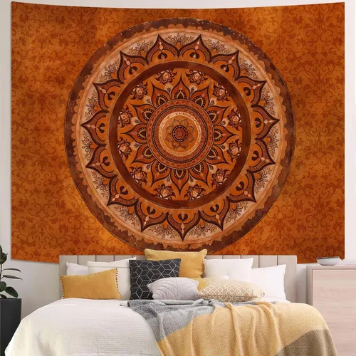 Vista 25 de Accnicc Tapiz bohemio con mandala floral para dormitorio, tapiz de pared con flores bohemias, pequeño, acuarela, azul, blanco, hippie, indio