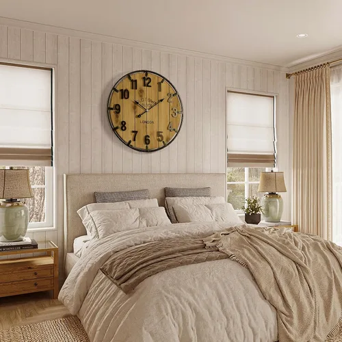 Vista 7 de Vantic Farmhouse - Reloj de pared decorativo extra grande de 24 pulgadas con círculo de metal, reloj de pared de madera de gran tamaño con número