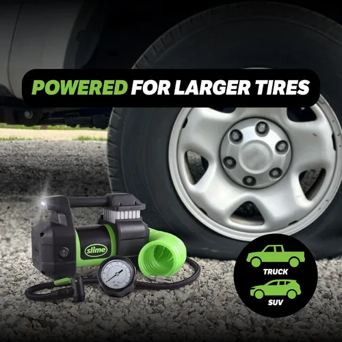 Vista 8 de Slime 40031 Inflador de neumáticos, compresor de aire portátil para auto, SUV, 4x4, Pro Power, resistente, con manómetro analógico de 150 psi