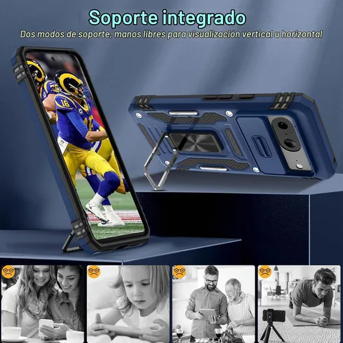 Vista 4 de DEERLAMN Funda para Google Pixel 8 con cubierta deslizante para cámara + protector de pantalla (1 unidad), anillo giratorio con soporte de grado