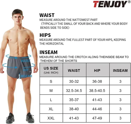 Vista 6 de TENJOY Pantalones cortos de correr para hombre, pantalones cortos de entrenamiento atlético para hombre, pantalones cortos deportivos de 3 pulgadas