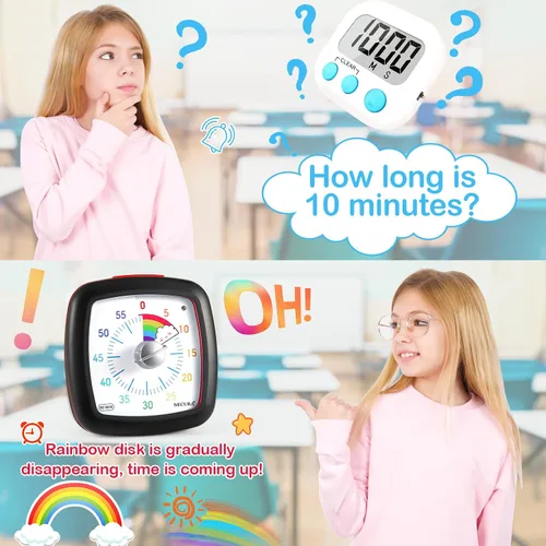 Vista 2 de Secura - Temporizador visual de 60 minutos, temporizador silencioso de estudio para niños y adultos, relojes de tiempo, temporizador de cuenta