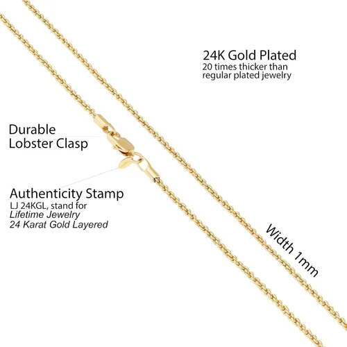 Vista 4 de LIFETIME JEWELRY 1mm Gold Chain for Men & Women 24k Real Gold Plated Diamond Cut Rope Chain 14 to 30 Inch