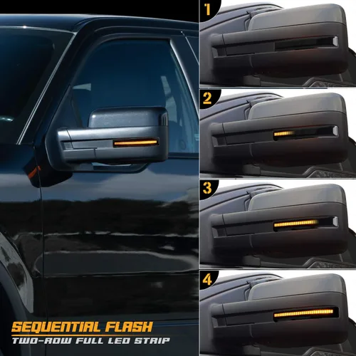 Vista 2 de Luces LED secuenciales para espejo lateral con lente ahumada Compatible con Ford F150 2009 a 2014