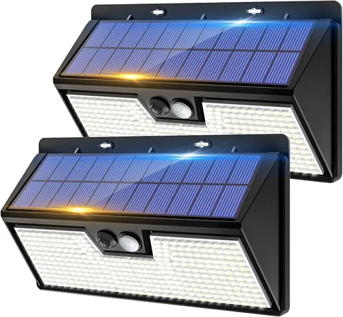 Vista 13 de vighep Paquete de 12 luces solares de movimiento para exteriores, luces impermeables para valla al aire libre, luces LED de pared blancas cálidas