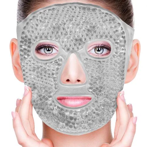 Vista 10 de Máscaras faciales frías, máscara facial de hielo, compresa fría y caliente, ojeras, hinchazón, migrañas y dolor de cabeza, enfriamiento