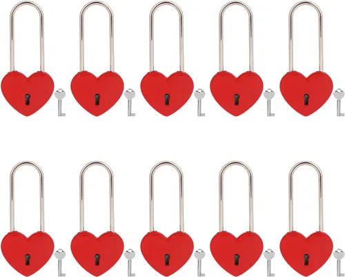 Vista 25 de 2 candados de corazón con candado de amor, corazón azul con llave para los amantes de la boda, día de San Valentín, aniversario, viajes (con llave)