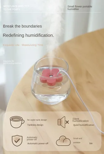 Vista 2 de Humidificador pequeño USB 2 paquetes de humidificador portátil creativo de flores, fácil de usar, mini silencioso de plástico para el hogar