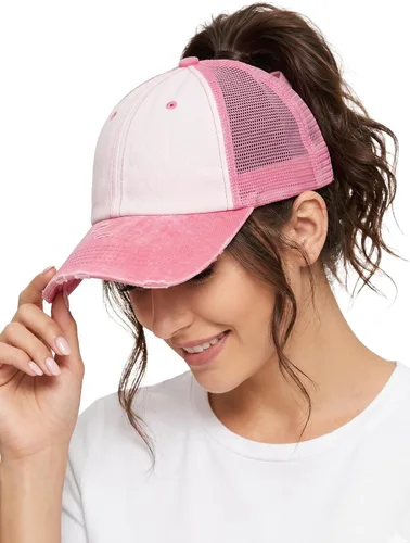 Vista 70 de Funky Junque - Sombrero de cola de caballo para mujer, gorra de béisbol con ajuste ajustable y cola de caballo alta cruzada para uso diario Paquete