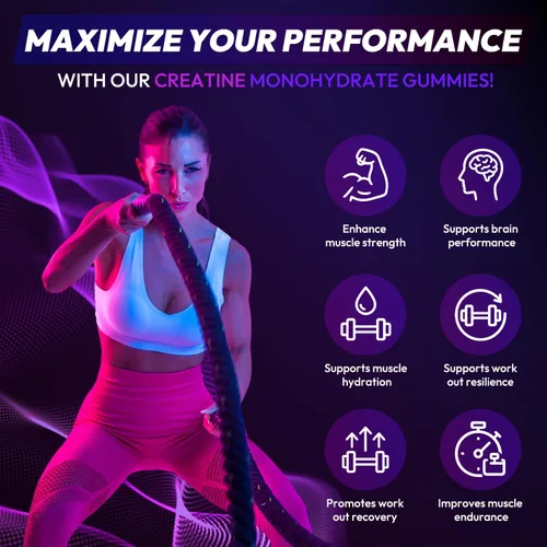 Vista 5 de Gomitas de Creatina Monohidrato Complejo para Hombres y Mujeres, 9000MG Suplemento de Creatina Pre-Entrenamiento Mejora la Fuerza Muscular
